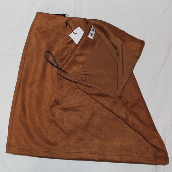 NWT - IDEALSANXUN High Waist Bodycon Pencil Mini Skirt - Tan Faux Suede - Small - Picture 14 of 15